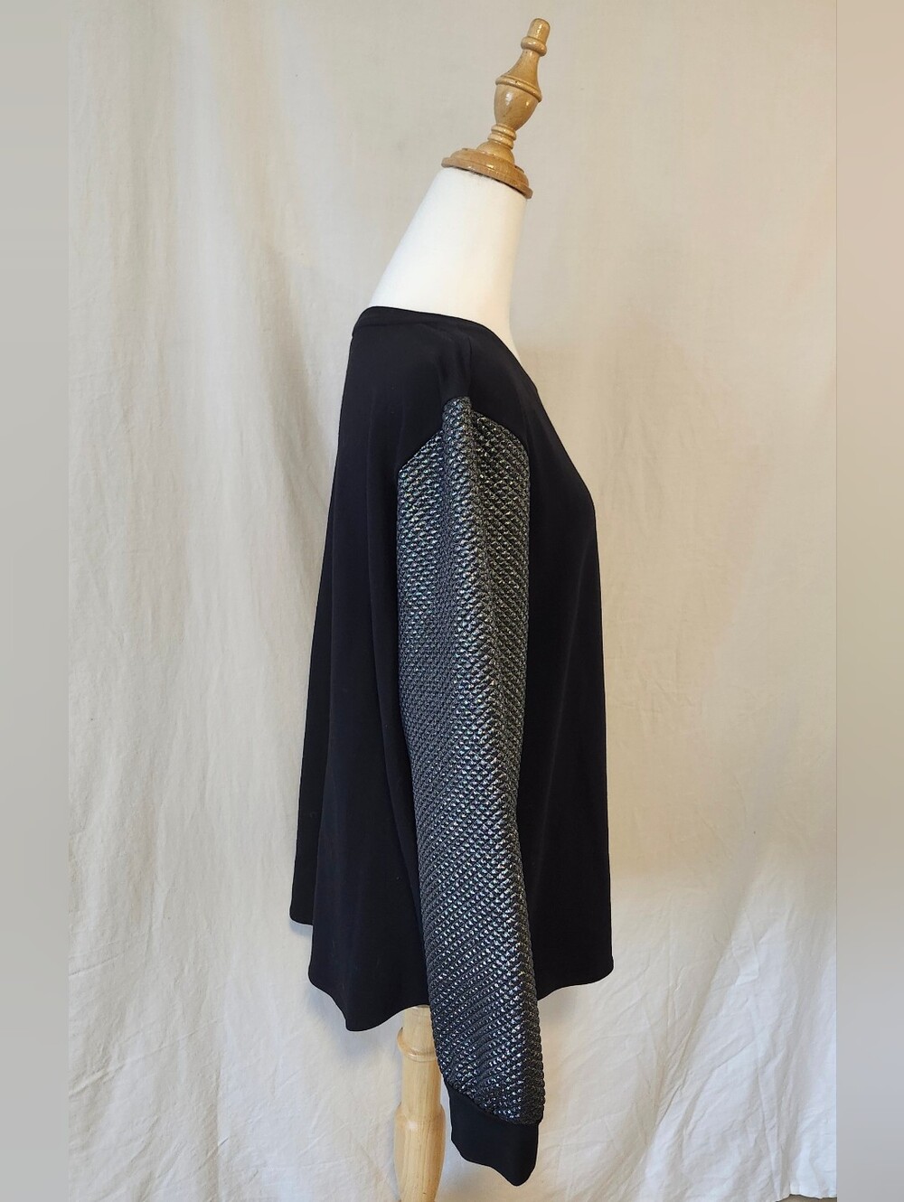 Women’s Black Sweatshirt with Textured Metallic Sleeves - Picture 5 of 9